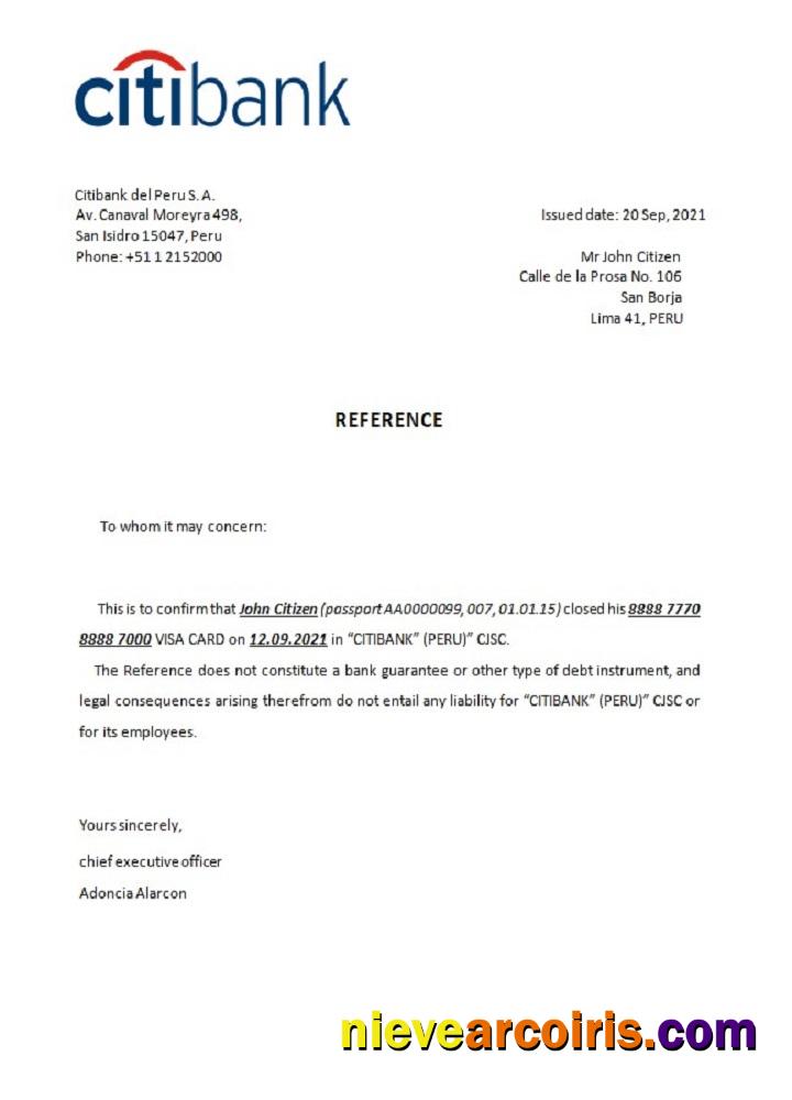 Peru Citibank closure reference